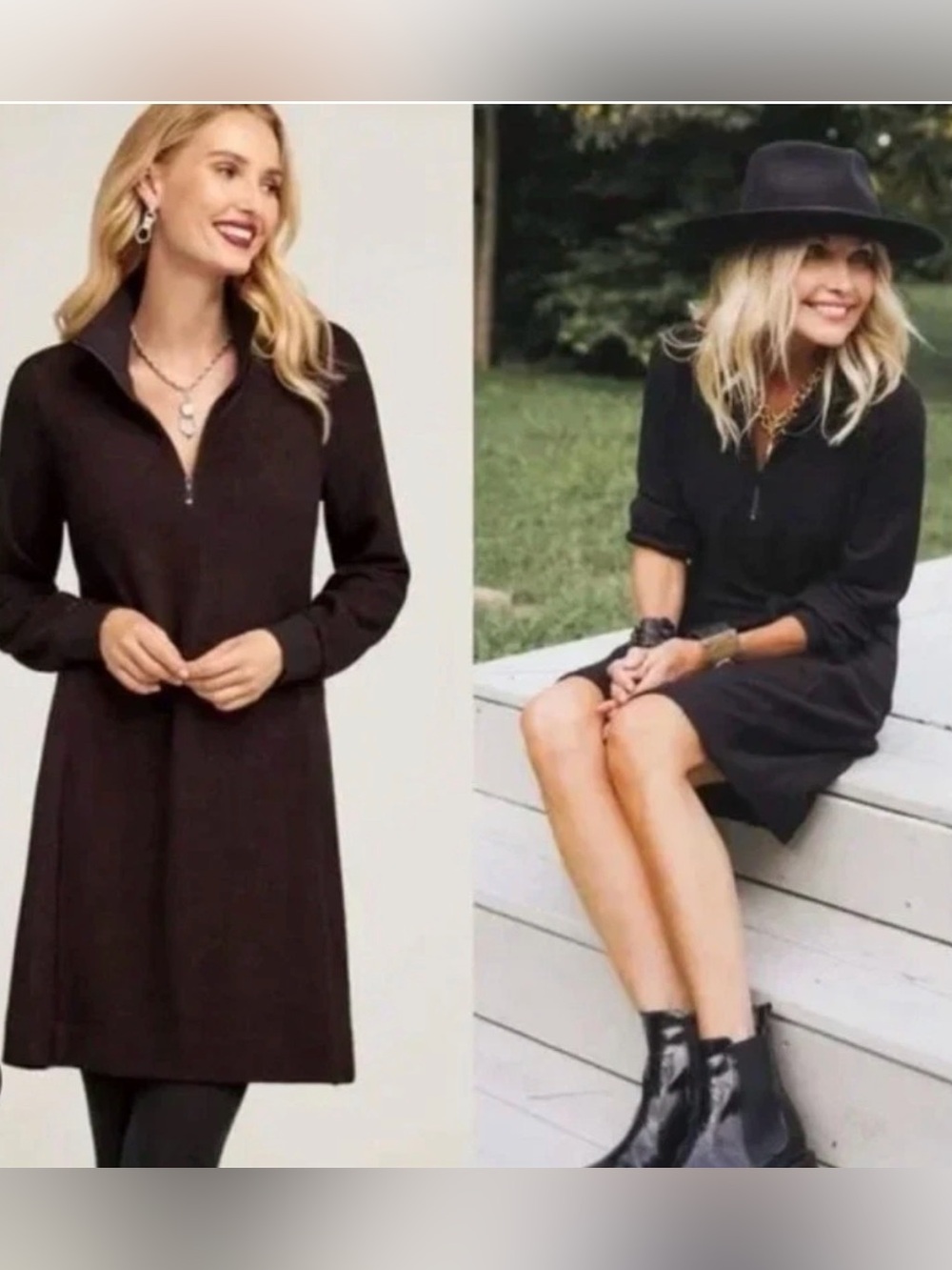 Cabi Women’s Cuddle Dress Black Purple Midi 1/4 Zip Pockets Size M Long Sleeve